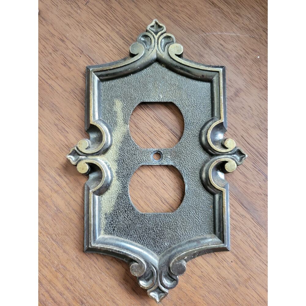Vintage 1974 General Electric 481C508 Brass Duplex Receptacle/Outlet Plate